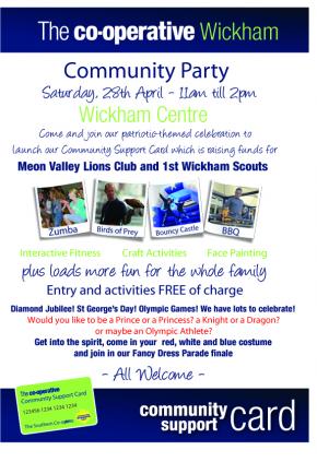 Wickham Co-op Community Party 28-Apr-2012 poster